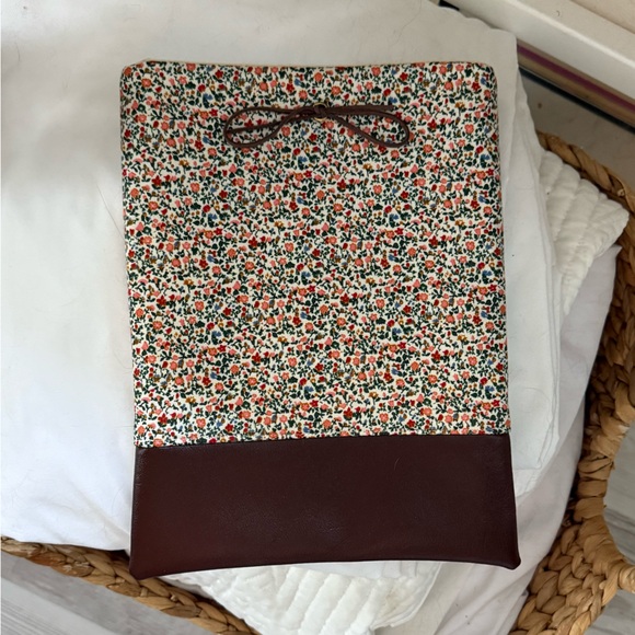 Floral and Brown Leather Book/Tablet Sleeve - Picture 1 of 3